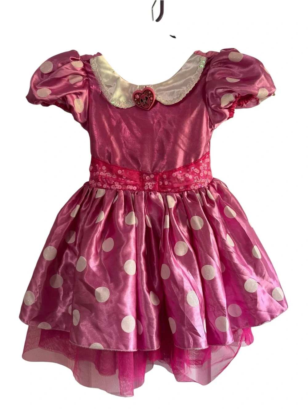 Disney Minnie Mouse Pink Polka Dot Costume Dress Size 3 Heart Cameo Sequin Waist